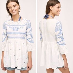 NWOT Anthropologie Mermaid white embroidered Meadowbrook top S